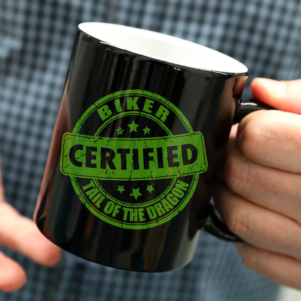 Tail Of The Dragon BIKER, Black Glossy Mug