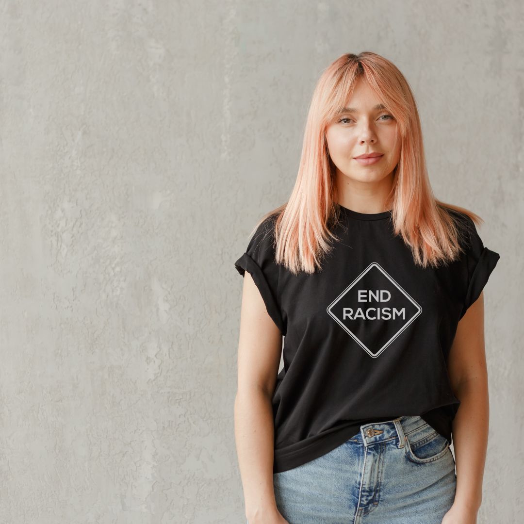 End Racism | White Text Strong Tee